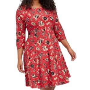 TORRID Mini Studio Luxe Ponte Babydoll Dress in Red Tattoo Print